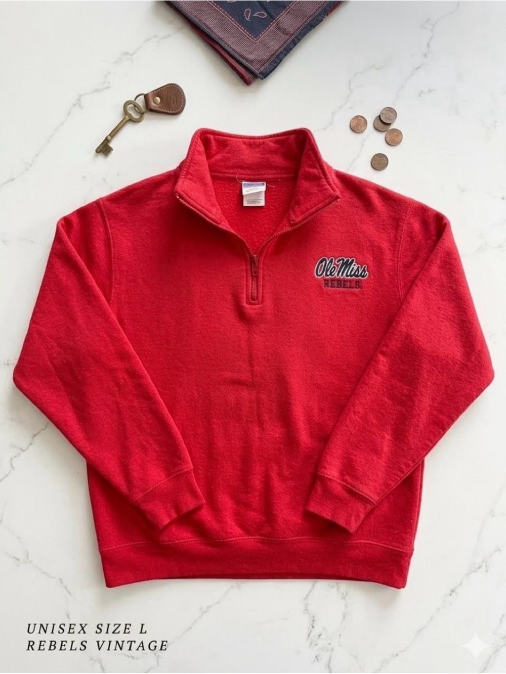 True Vintage Y2K Champion Ole Miss Rebels Red Quarter Zip Sweatshirt XXL